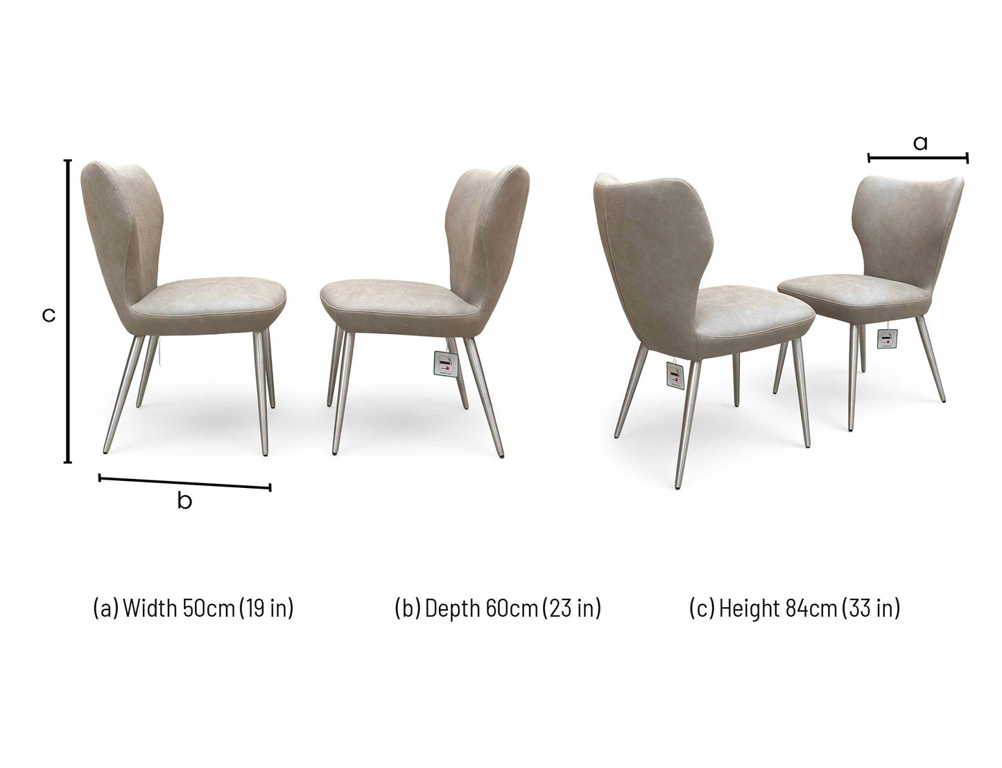 Dimensions diagram for the Elegante dining chair.