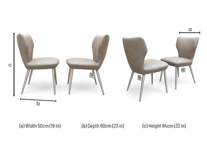 Dimensions diagram for the Elegante dining chair.