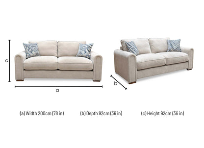‘Archy’ Taupe Fabric 200cm Midi Arm 3 Seater Sofa