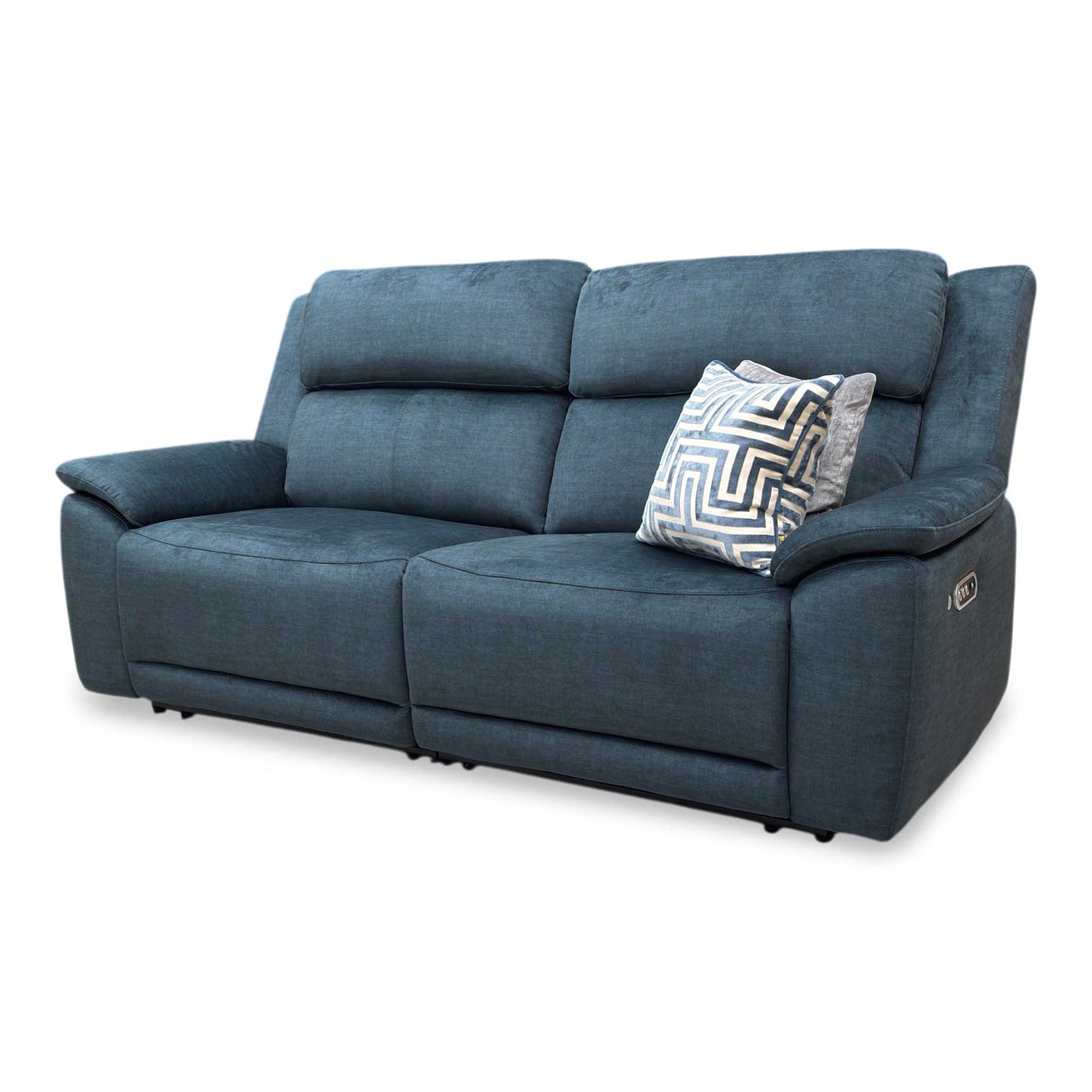 'Utah' Giula Dark Blue Velvet 3 Seater Power Recliner Sofa with Power Headrests Power Lumbar and Heated Seats