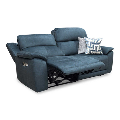 'Utah' Giula Dark Blue Velvet 3 Seater Power Recliner Sofa with Power Headrests Power Lumbar and Heated Seats