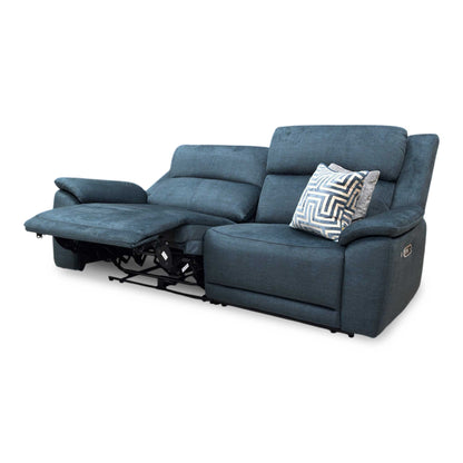 'Utah' Giula Dark Blue Velvet 3 Seater Power Recliner Sofa with Power Headrests Power Lumbar and Heated Seats