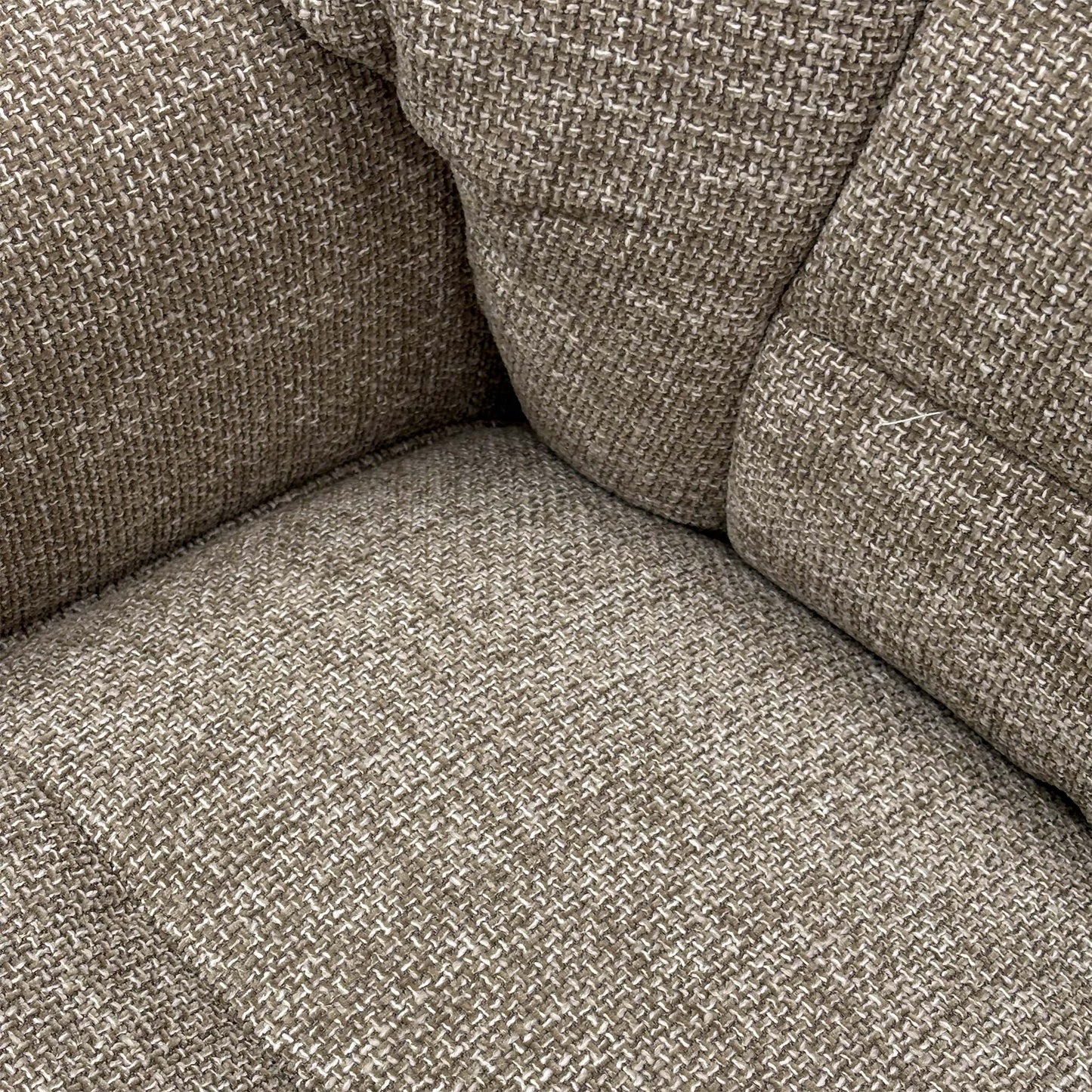 Close-up of the Chacha Oat fabric, highlighting the thick, looped texture and the variegated neutral tones of the weave.