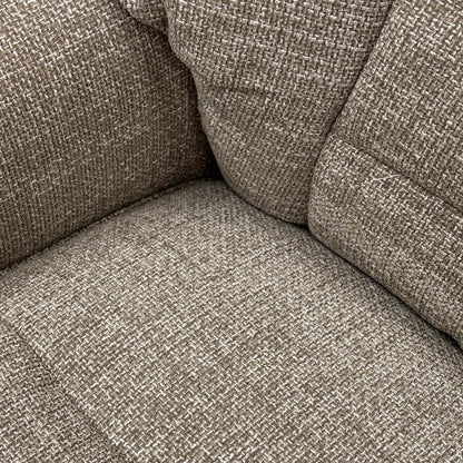 Close-up of the Chacha Oat fabric, highlighting the thick, looped texture and the variegated neutral tones of the weave.