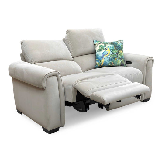 'Nixon' Fab-Meg-R32 Light Khaki Velvet 2 Seater Power Recliner Sofa