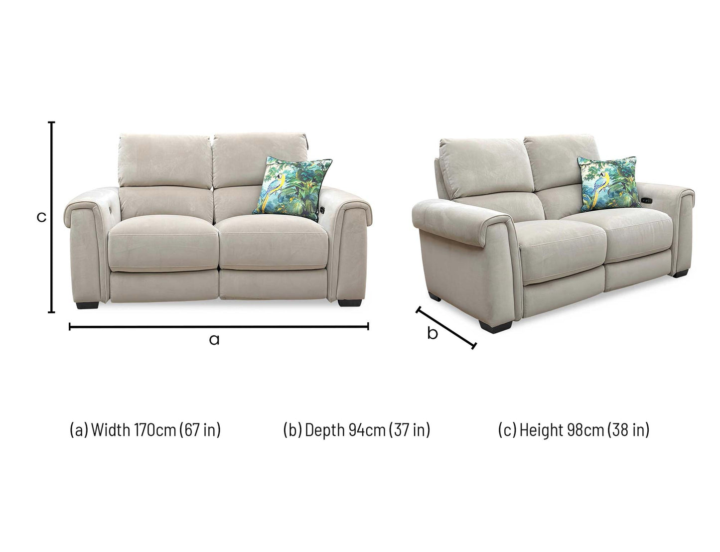 'Nixon' Fab-Meg-R32 Light Khaki Velvet 2 Seater Power Recliner Sofa