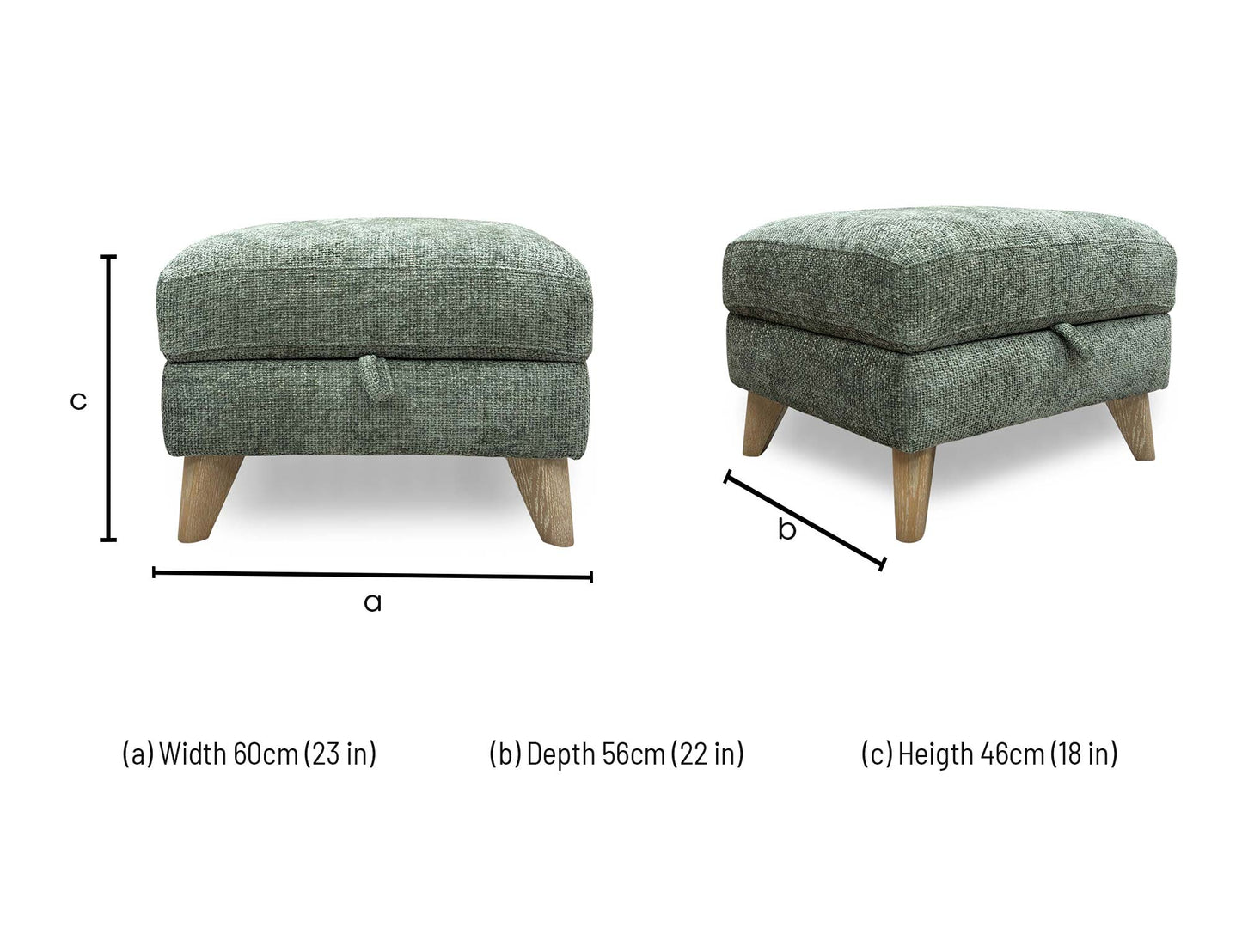 ‘Malmo’ Fab-Coe- R801 Olive Green Fabric Storage Footstool