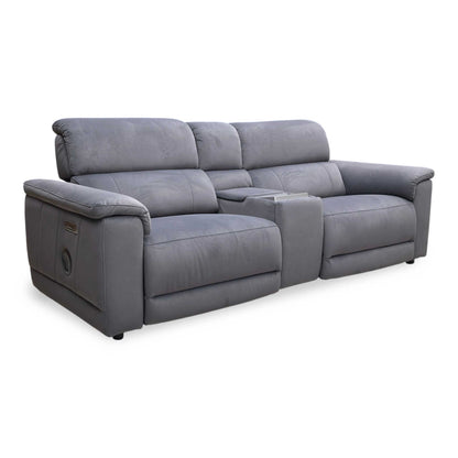 'Genius’ Bella Iron Grey 43460 Velvet 3 Seater Power Recliner Media Sofa with Power Headrest, Power Lumbar and Heated Seats