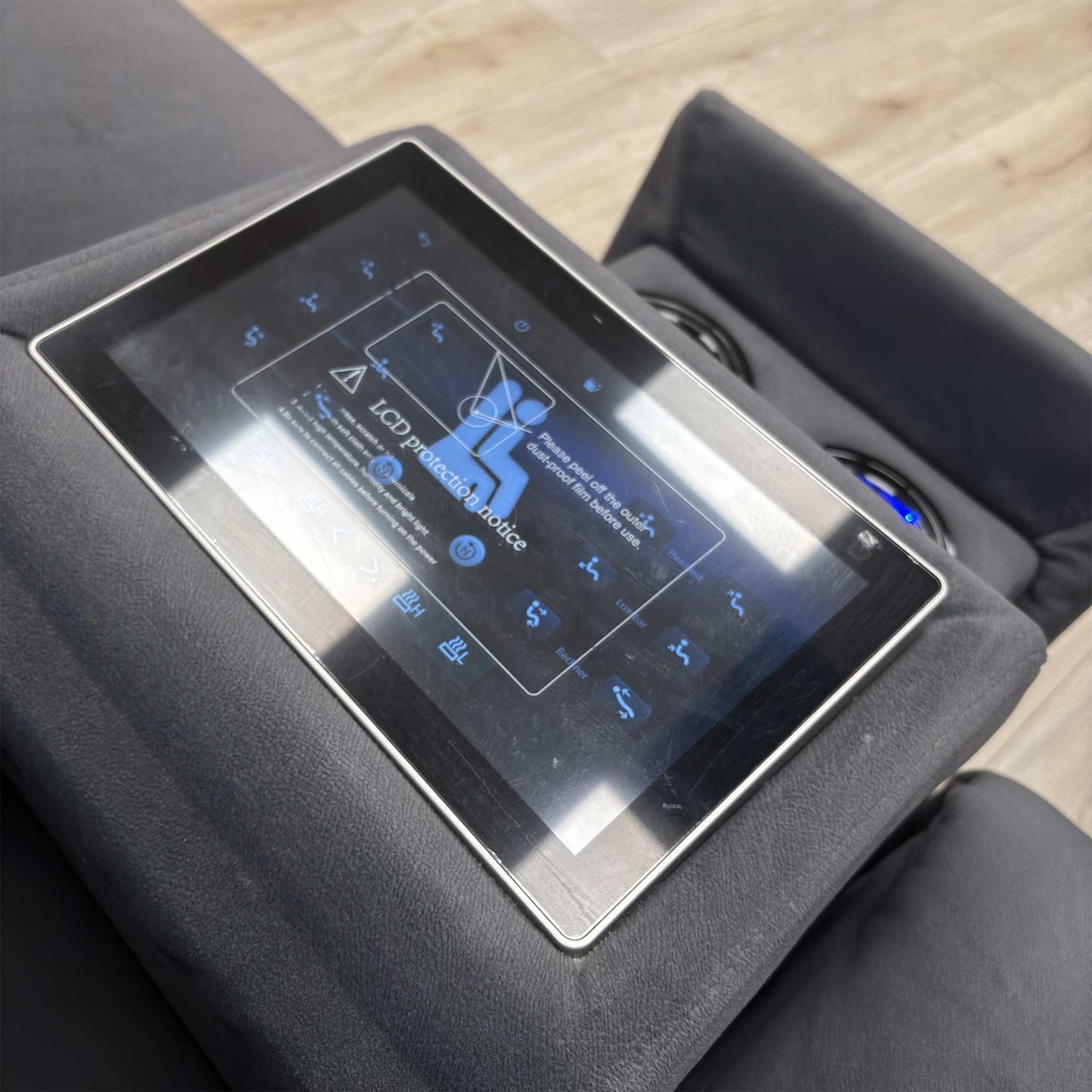 'Genius’ Bella Iron Grey 43460 Velvet 3 Seater Power Recliner Media Sofa with Power Headrest, Power Lumbar and Heated Seats