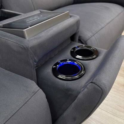 'Genius’ Bella Iron Grey 43460 Velvet 3 Seater Power Recliner Media Sofa with Power Headrest, Power Lumbar and Heated Seats