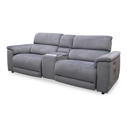 'Genius’ Bella Iron Grey 43460 Velvet 3 Seater Power Recliner Media Sofa with Power Headrest, Power Lumbar and Heated Seats