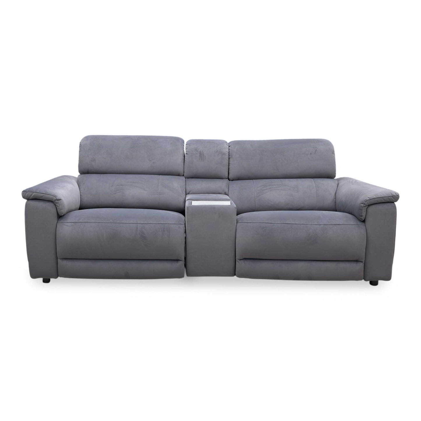 'Genius’ Bella Iron Grey 43460 Velvet 3 Seater Power Recliner Media Sofa with Power Headrest, Power Lumbar and Heated Seats