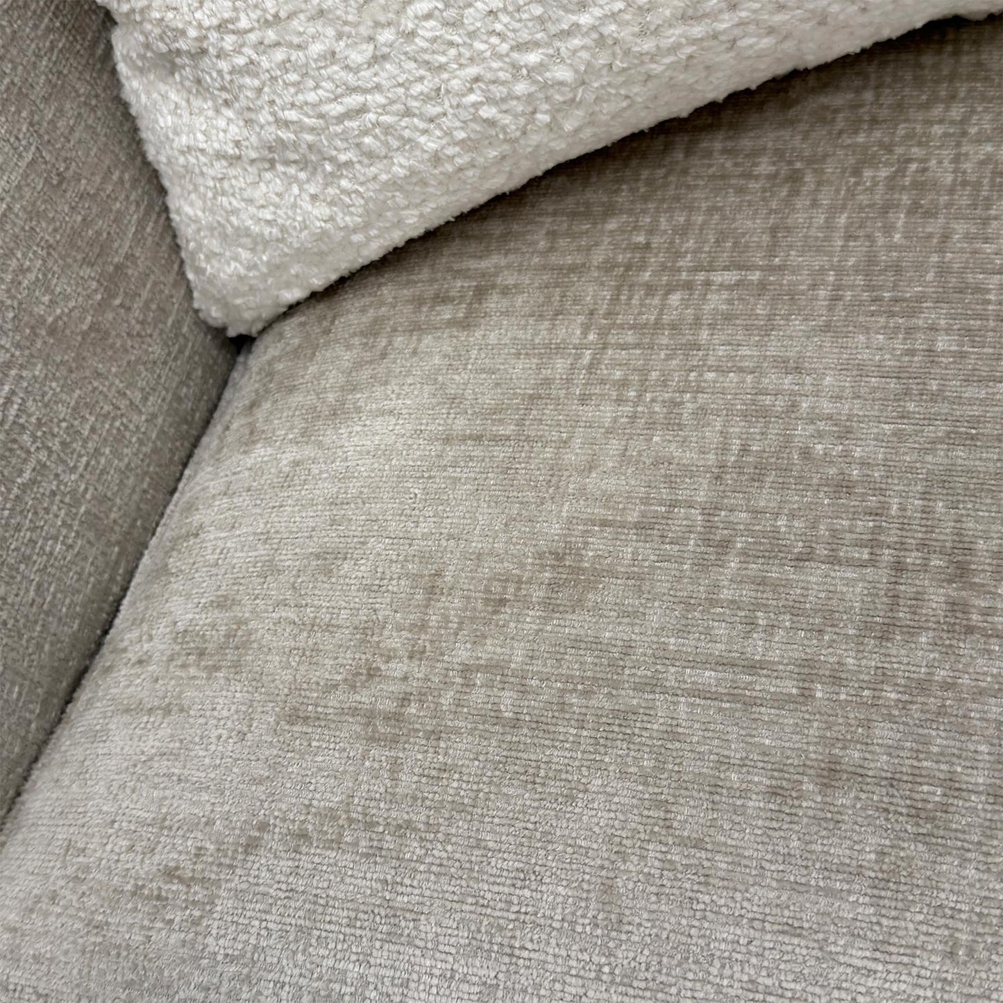 ‘Boujee’ Lustro Dove Ct Fabric 4 Seater Split Frame Scatter Back Sofa + Storage Footstool