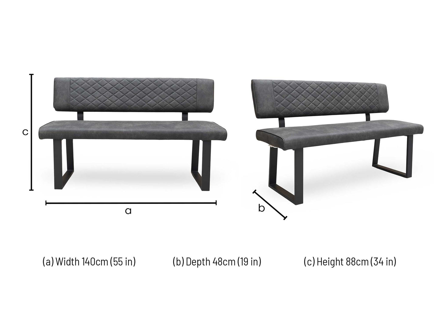 ‘Warrior’ Grey Fabric High Back Dining Bench