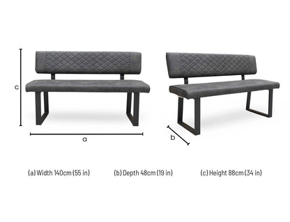 ‘Warrior’ Grey Fabric High Back Dining Bench
