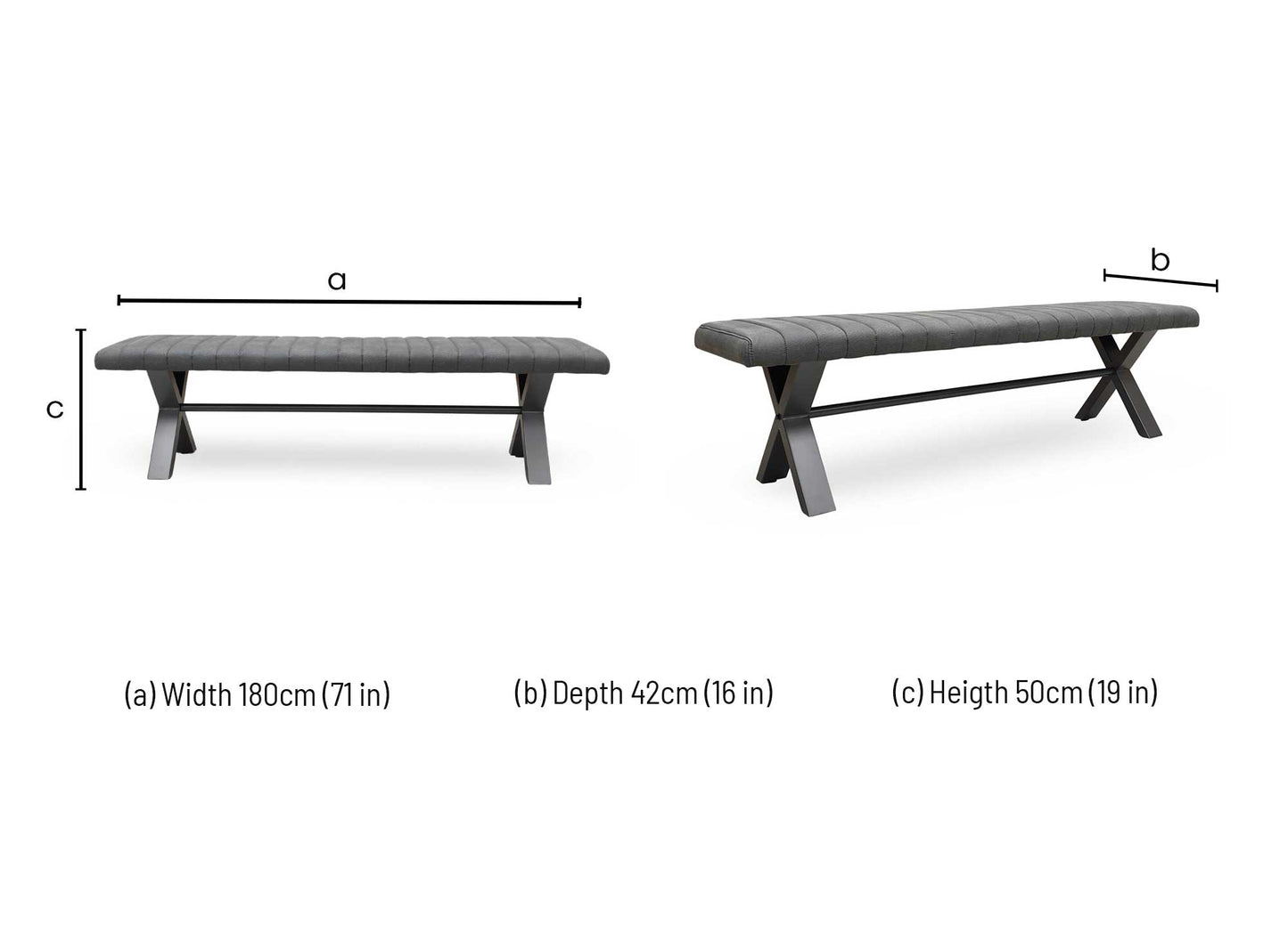 ‘Moon’ Grey Fabric 180cm Dining Bench