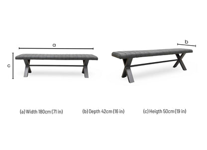 ‘Moon’ Grey Fabric 180cm Dining Bench