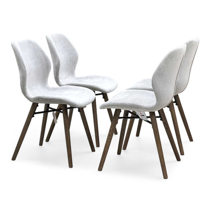 ‘Stockholm’ Dark Oak Solid Oak Large Extending Dining Table with Grey Upholstered Dark Oak Dining Chairs - Set of 4 Furniture Village