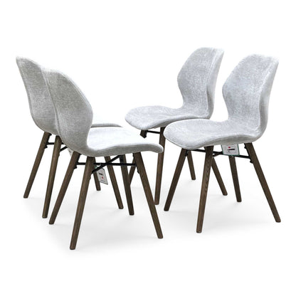 ‘Stockholm’ Dark Oak Solid Oak Large Extending Dining Table with Grey Upholstered Dark Oak Dining Chairs - Set of 4 Furniture Village