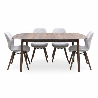 ‘Stockholm’ Dark Oak Solid Oak Large Extending Dining Table with Grey Upholstered Dark Oak Dining Chairs - Set of 4 Furniture Village