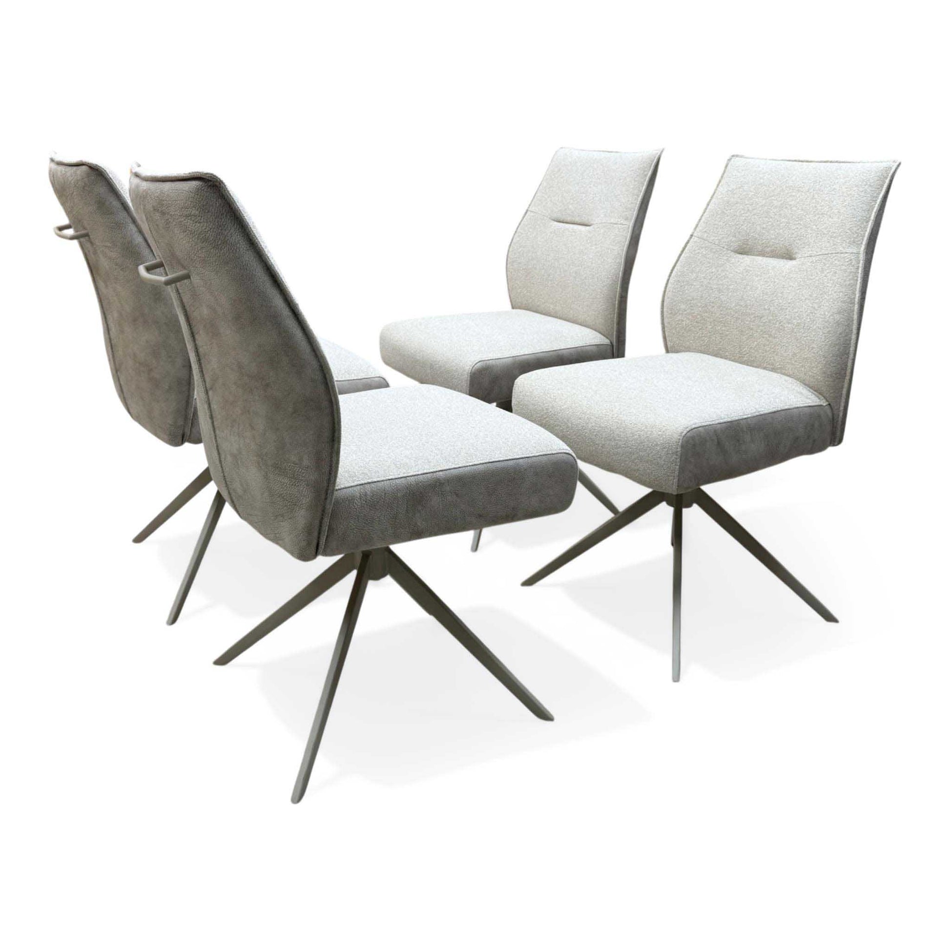 ‘Mirage’ Ceramic Top 180cm Large Pop Up Extending Dining Table with Neutral Fabric Swivel Dining Armless Chairs - Set of 4 Furniture Village