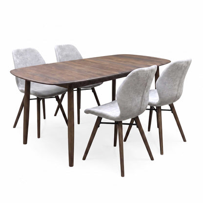 ‘Stockholm’ Dark Oak Solid Oak Large Extending Dining Table with Grey Upholstered Dark Oak Dining Chairs - Set of 4 Furniture Village