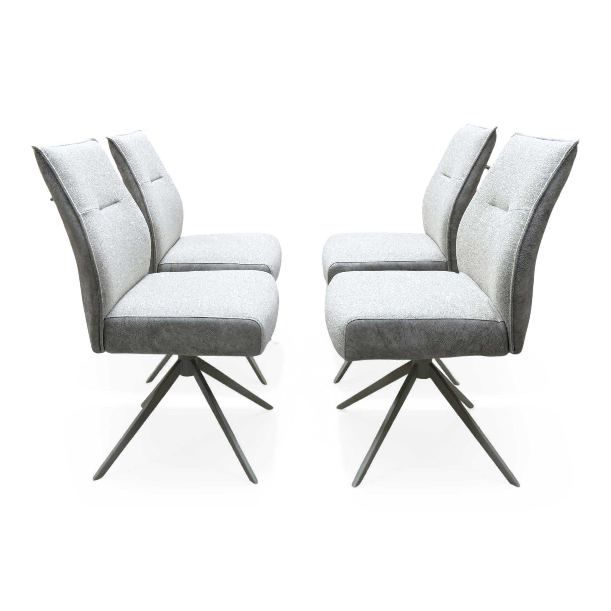 ‘Mirage’ Ceramic Top 180cm Large Pop Up Extending Dining Table with Neutral Fabric Swivel Dining Armless Chairs - Set of 4 Furniture Village