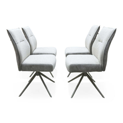 ‘Mirage’ Ceramic Top 180cm Large Pop Up Extending Dining Table with Neutral Fabric Swivel Dining Armless Chairs - Set of 4 Furniture Village