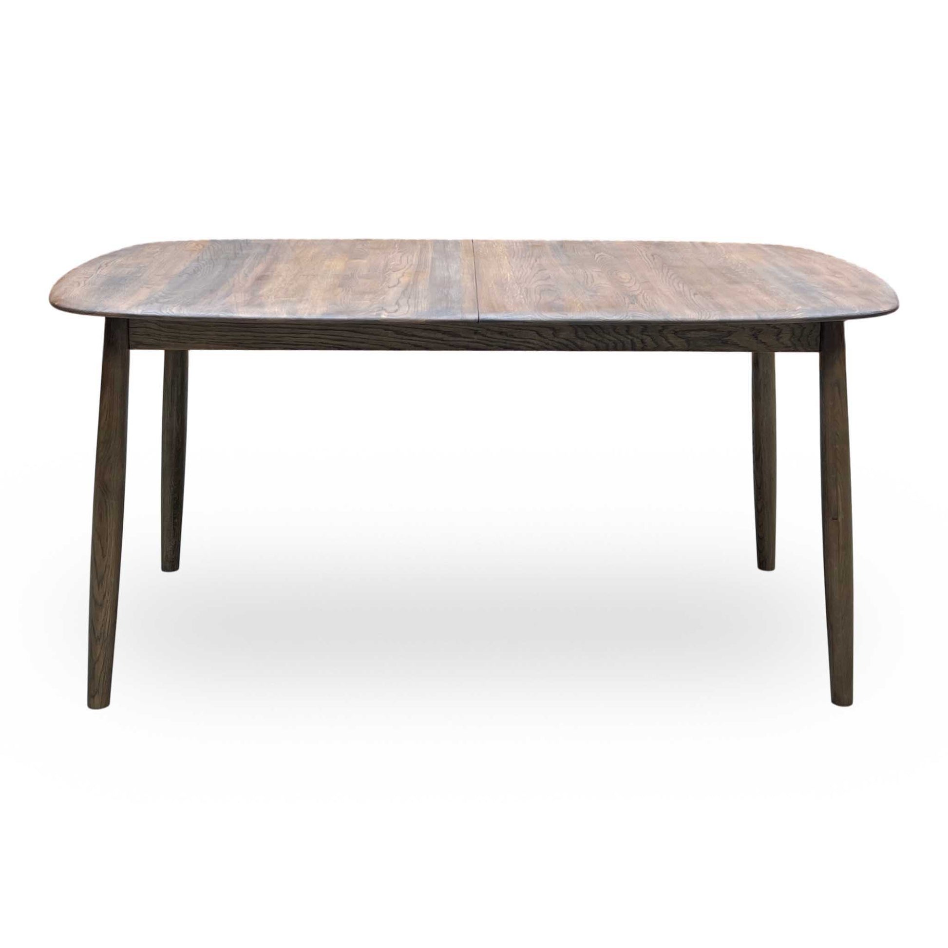 ‘Stockholm’ Dark Oak Solid Oak Large Extending Dining Table with Grey Upholstered Dark Oak Dining Chairs - Set of 4 Furniture Village