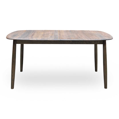 ‘Stockholm’ Dark Oak Solid Oak Large Extending Dining Table with Grey Upholstered Dark Oak Dining Chairs - Set of 4 Furniture Village