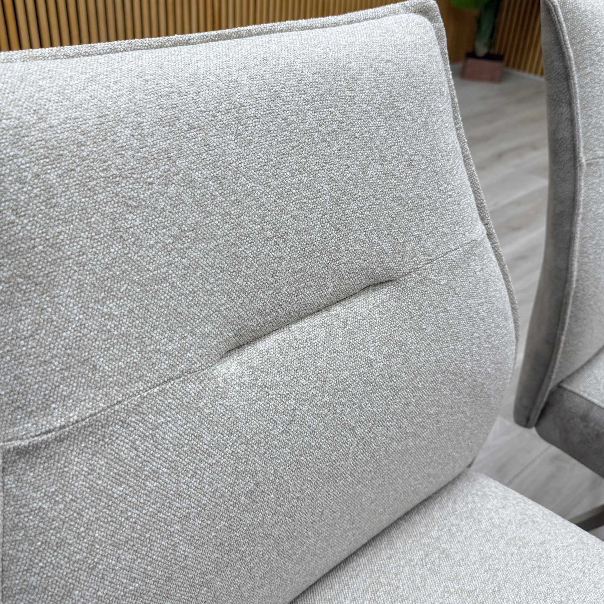 ‘Mirage’ Ceramic Top 180cm Large Pop Up Extending Dining Table with Neutral Fabric Swivel Dining Armless Chairs - Set of 4 Furniture Village