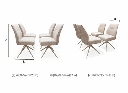 ‘Mirage’ Ceramic Top 180cm Large Pop Up Extending Dining Table & Neutral Fabric Swivel Dining Armless Chairs - Set of 4