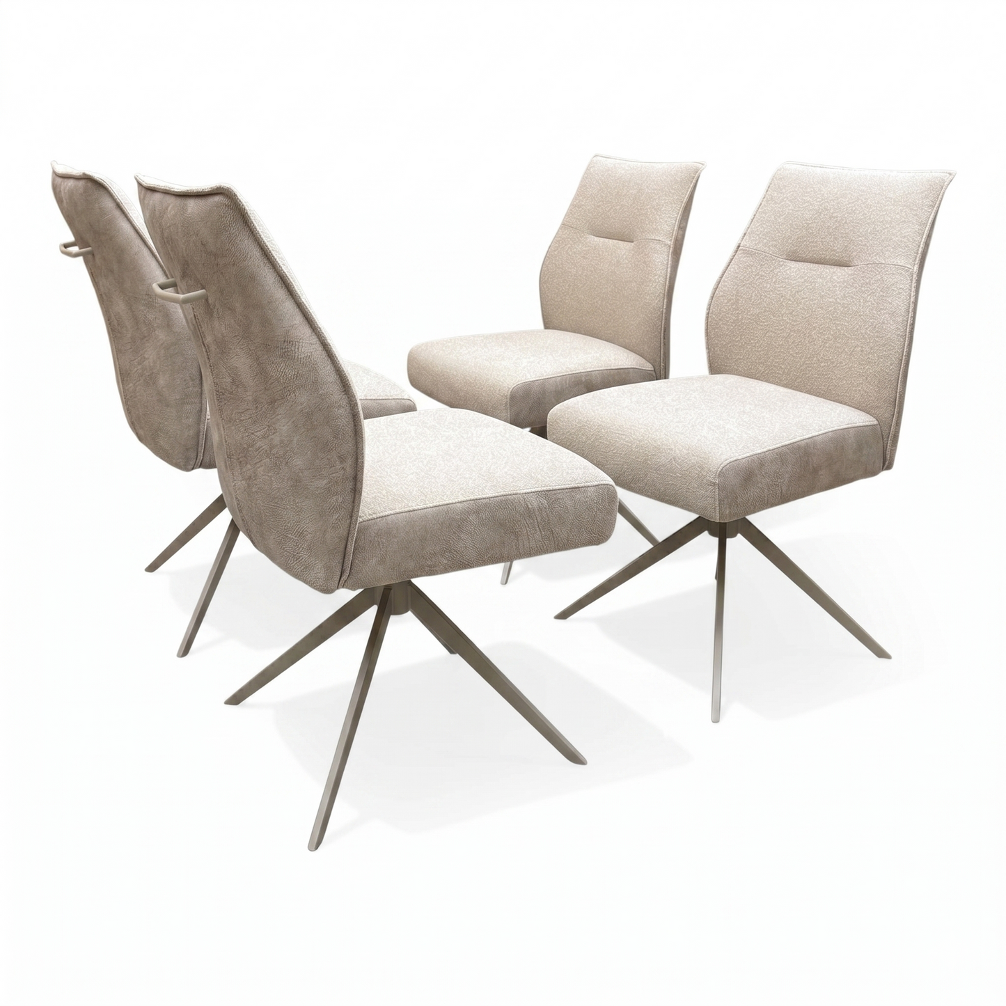 ‘Mirage’ Ceramic Top 180cm Large Pop Up Extending Dining Table & Neutral Fabric Swivel Dining Armless Chairs - Set of 4