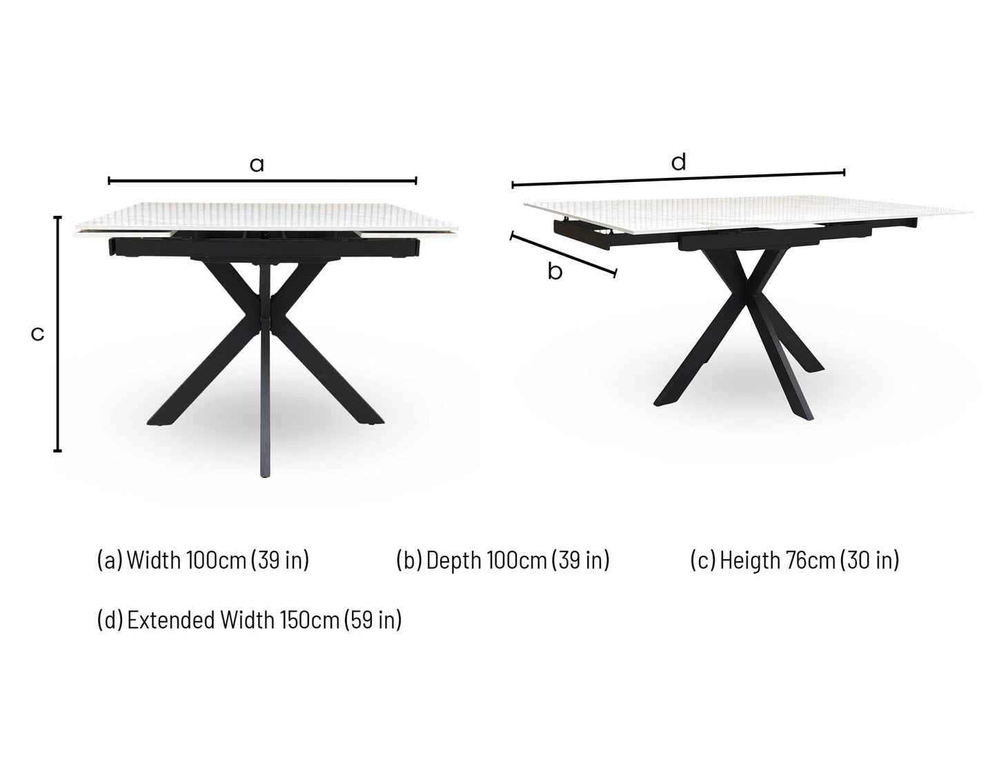‘Clio’ Ceramic Top 100cm Draw Leaf Extending Dining Table