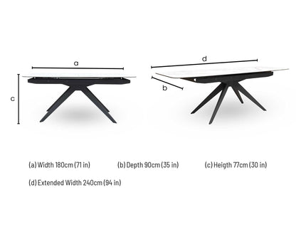 ‘Carrera’ Ceramic Top 180cm Pop Up Extending Dining Table