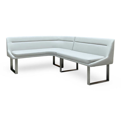 'Avorio' Marble-Effect Ceramic Top Swivel Extending Dining Table with Neutral Faux Leather Left Hand Facing Corner Dining Bench & Low Dining Bench Furniture Village