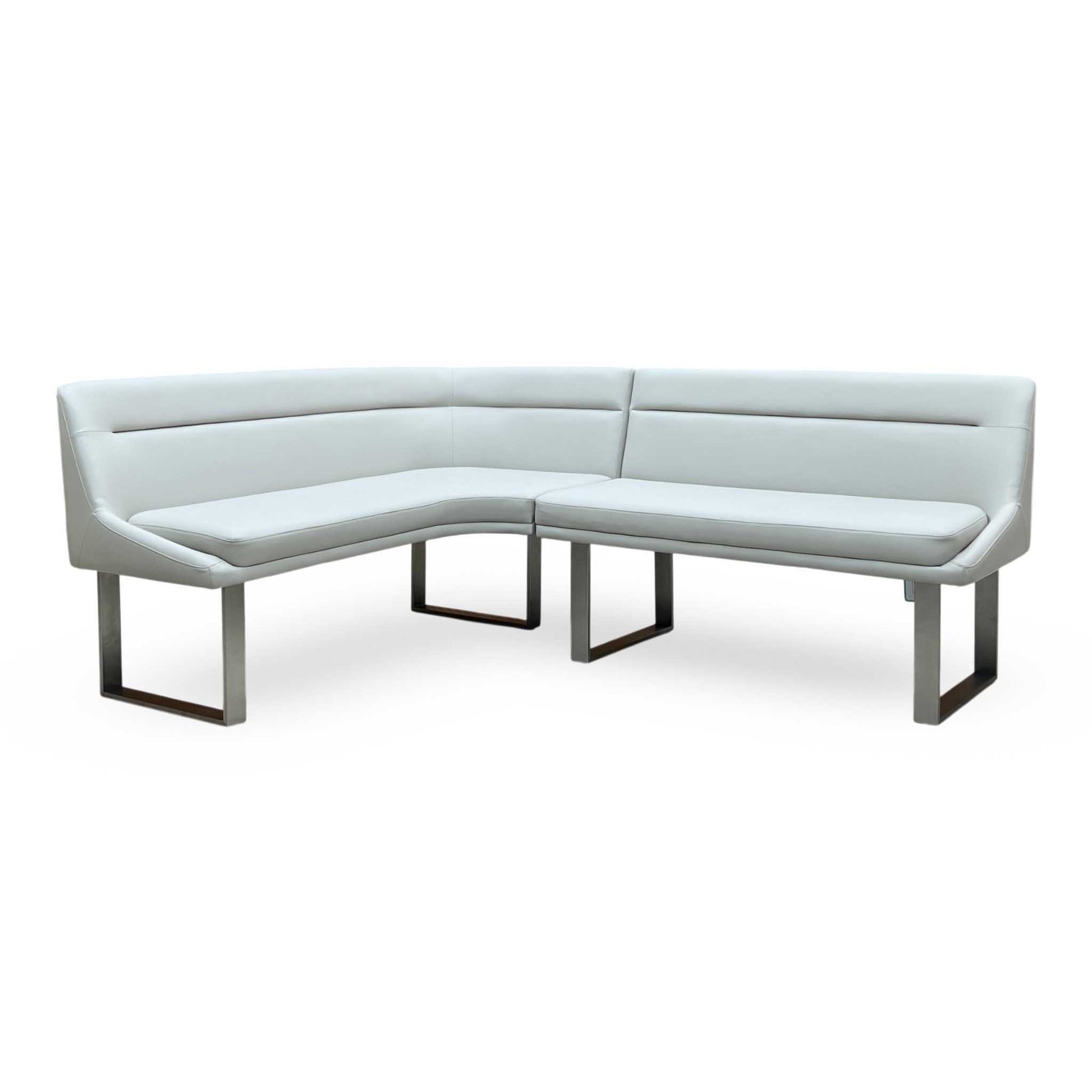 'Avorio' Marble-Effect Ceramic Top Swivel Extending Dining Table with Neutral Faux Leather Left Hand Facing Corner Dining Bench & Low Dining Bench Furniture Village