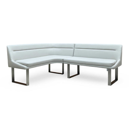'Avorio' Marble-Effect Ceramic Top Swivel Extending Dining Table with Neutral Faux Leather Left Hand Facing Corner Dining Bench & Low Dining Bench Furniture Village
