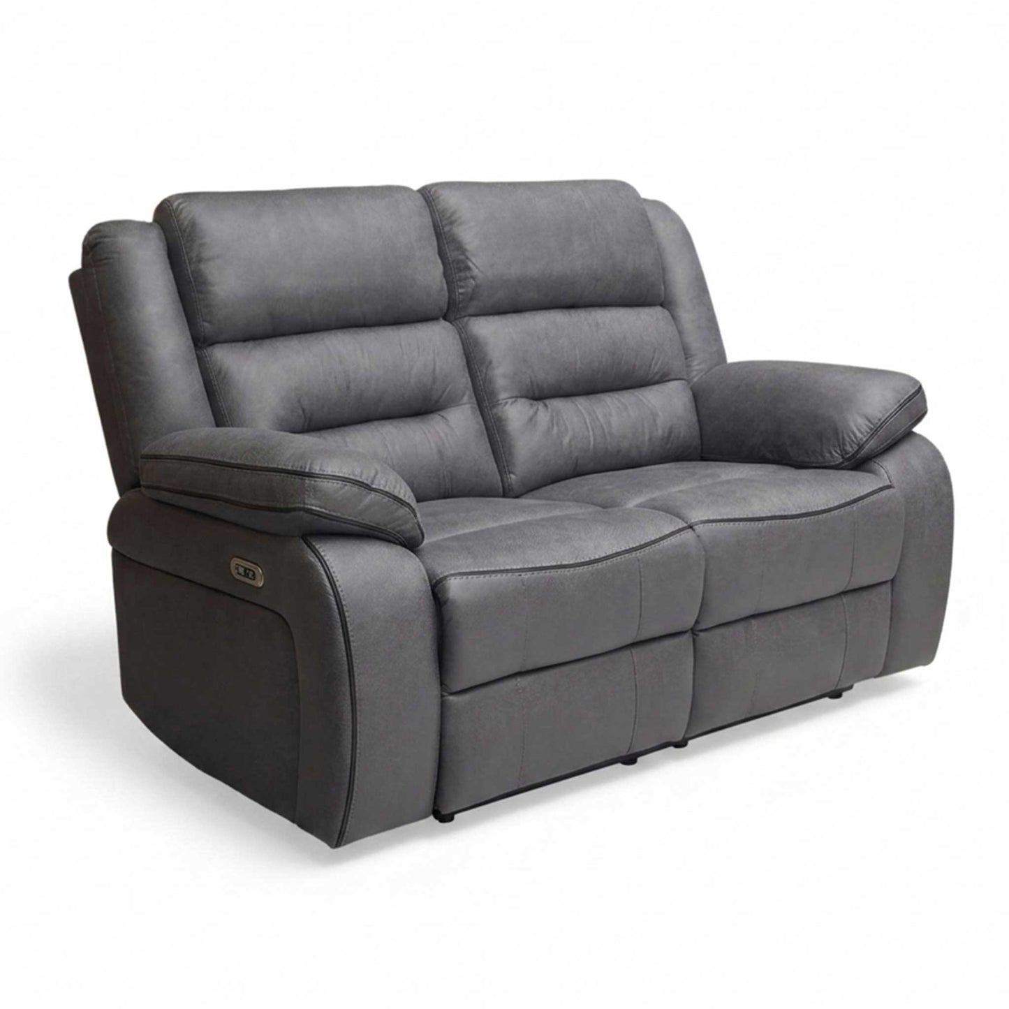 ‘Vegas’ Charcoal Grey Microfibre 2 Power Recliner Sofa with LED Lights