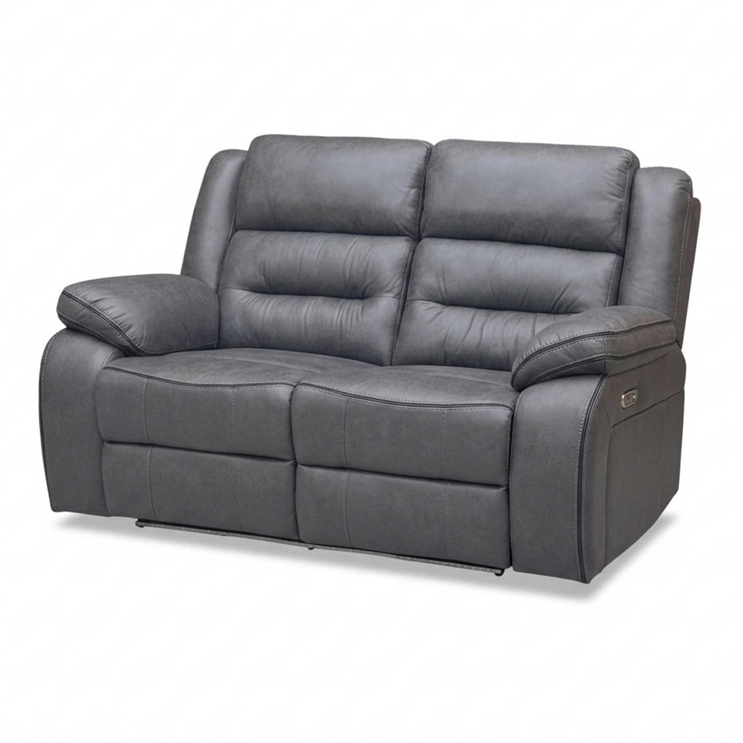 ‘Vegas’ Charcoal Grey Microfibre 2 Power Recliner Sofa with LED Lights