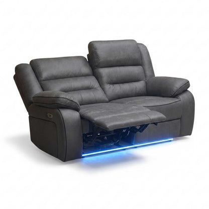 ‘Vegas’ Charcoal Grey Microfibre 2 Power Recliner Sofa with LED Lights