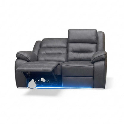‘Vegas’ Charcoal Grey Microfibre 2 Power Recliner Sofa with LED Lights