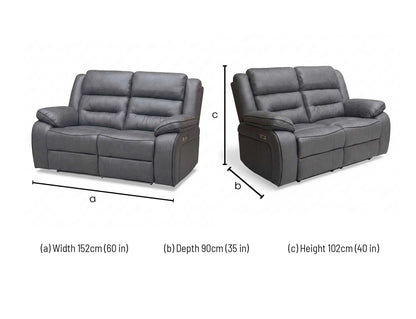 ‘Vegas’ Charcoal Grey Microfibre 2 Power Recliner Sofa with LED Lights