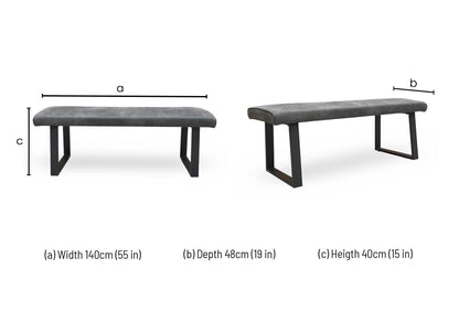 ‘Hugo’ Grey Fabric Dining Bench