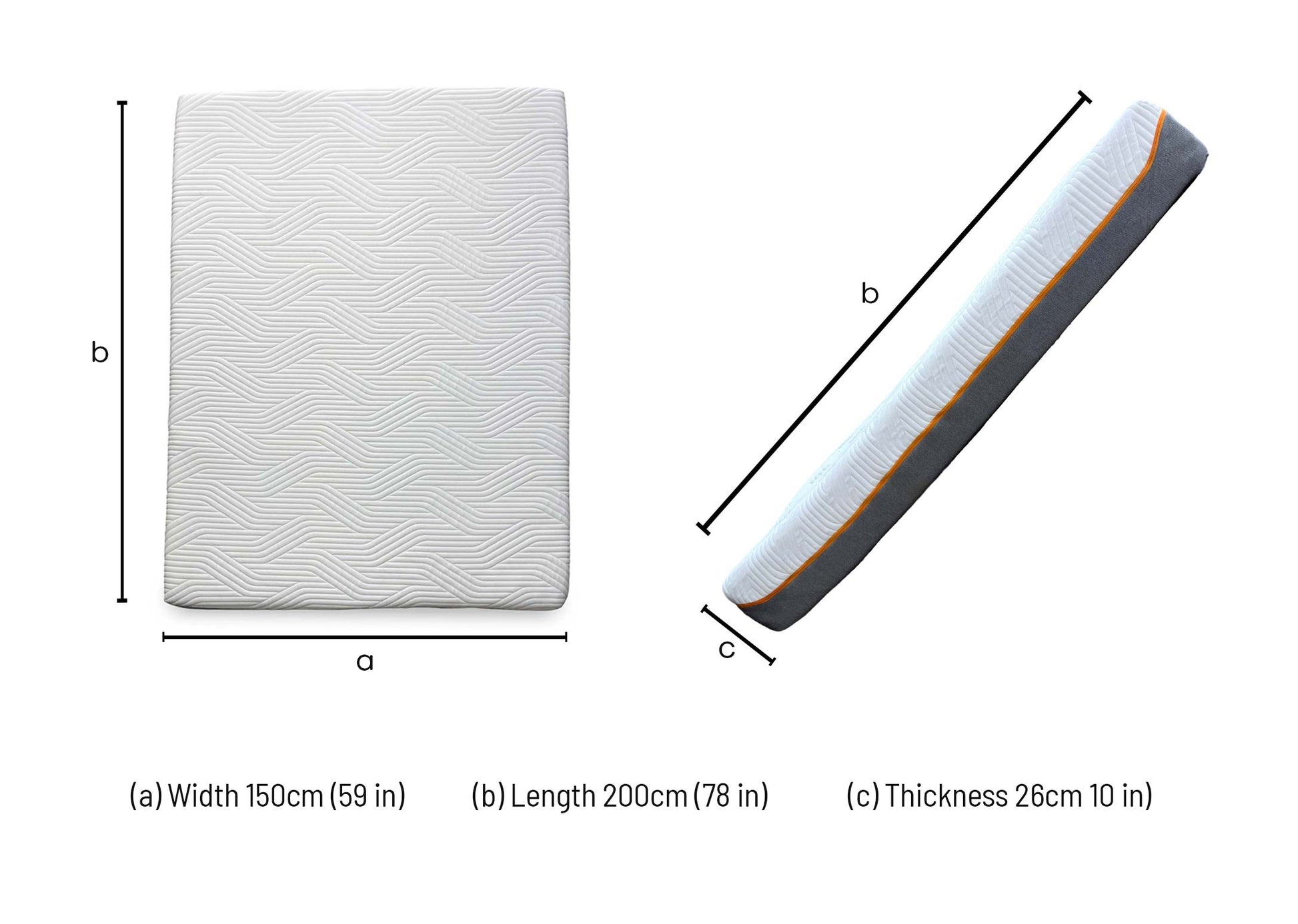 Technical dimension diagram for the Tempur Original Elite King Size Mattress: 150cm x 200cm x 25cm.