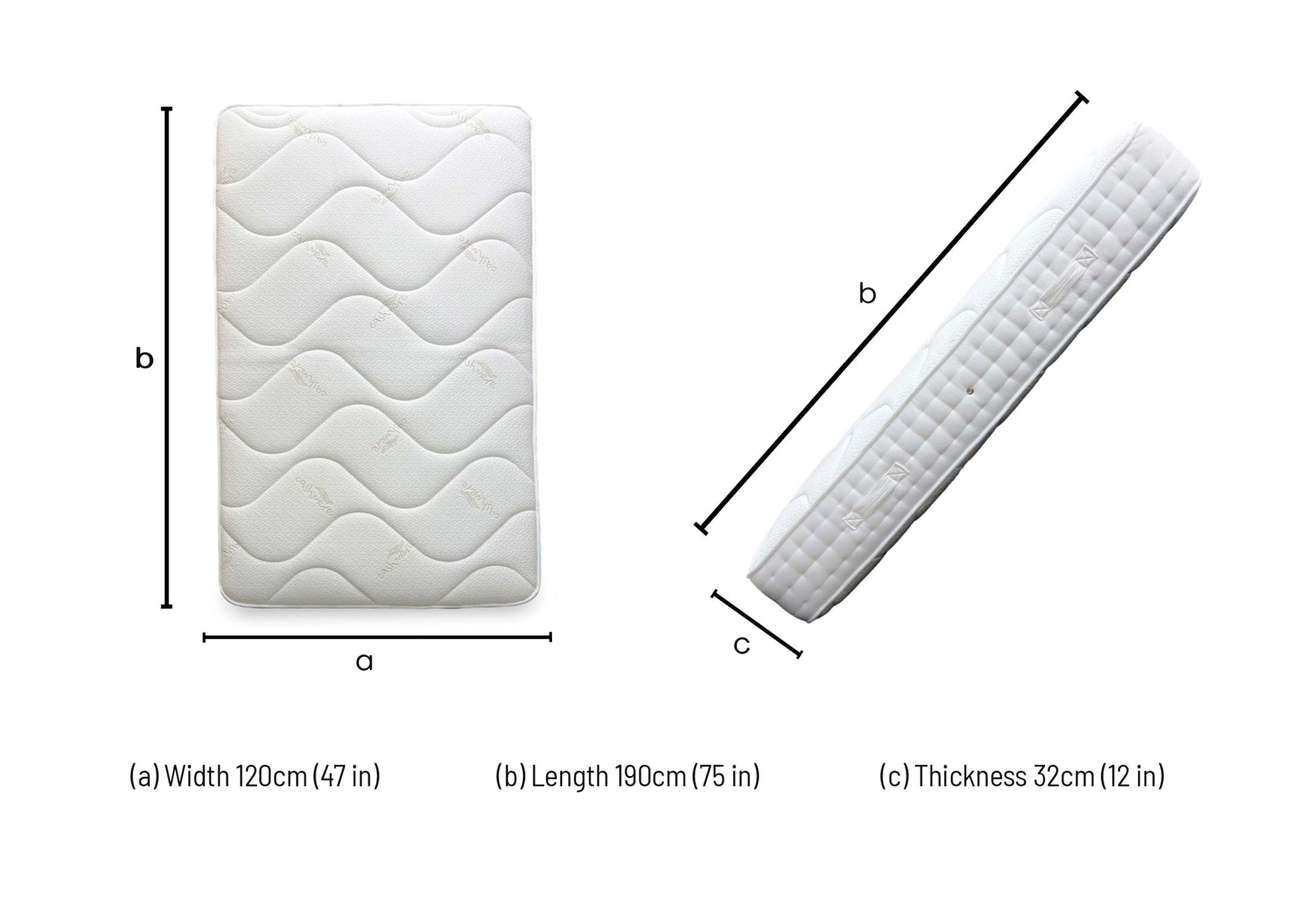 Technical dimension diagram for the Sleep Story Deluxe Firm Small Double Mattress: 120cm x 190cm.