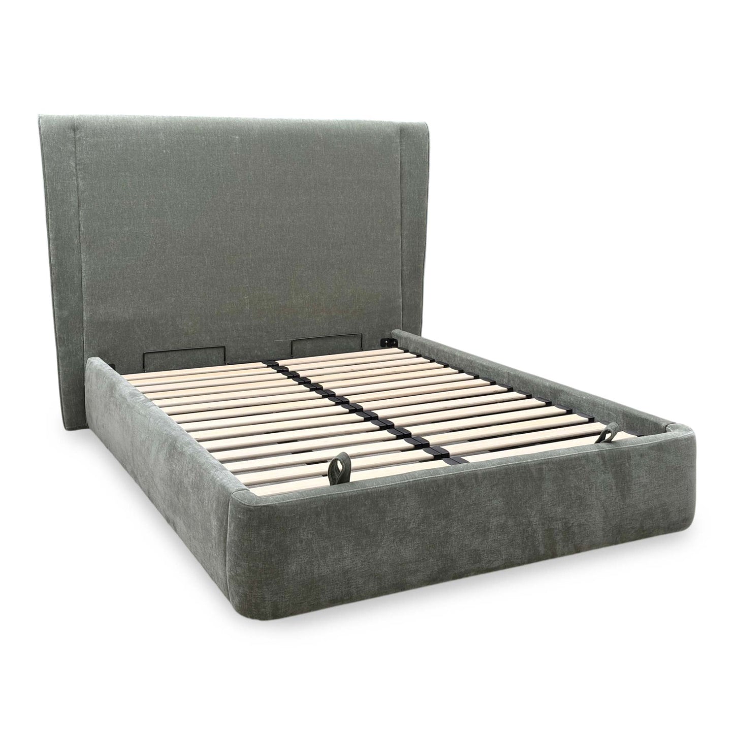 Full view of the ‘Dior’ End Ottoman Bed Frame in Forest Green fabric, showcasing its luxurious deep button-tufted Chesterfield headboard and sleek, clean-lined upholstered base.