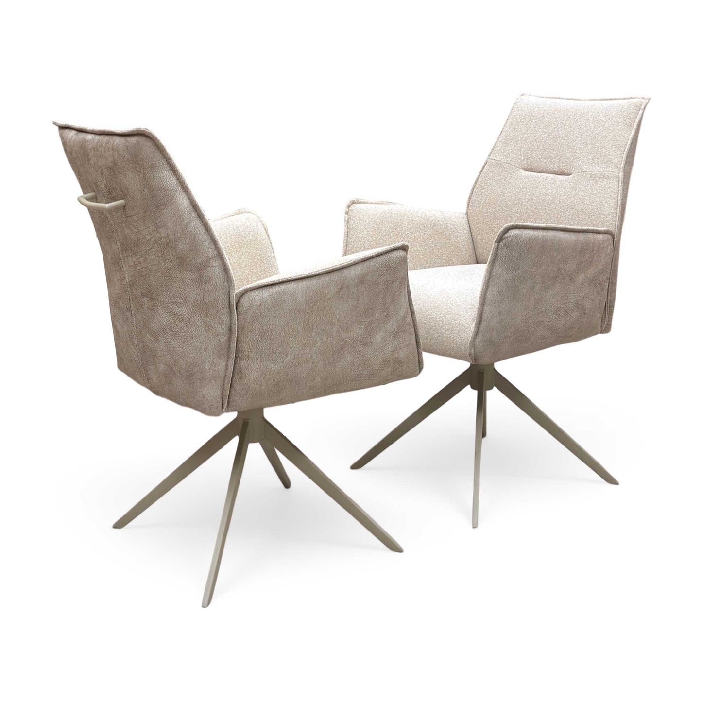 ‘Mirage’ Neutral Fabric Swivel Dining Arm Chairs - Set of 2