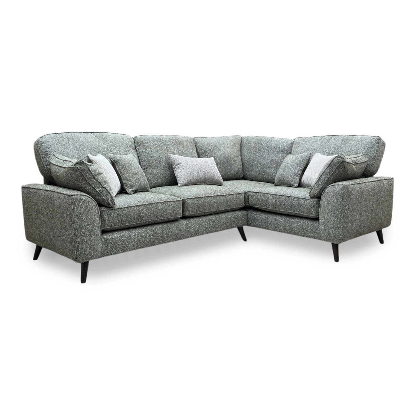 'Theodore' Olive Green Woven Fabric Formal Back Right Hand Facing Corner Sofa
