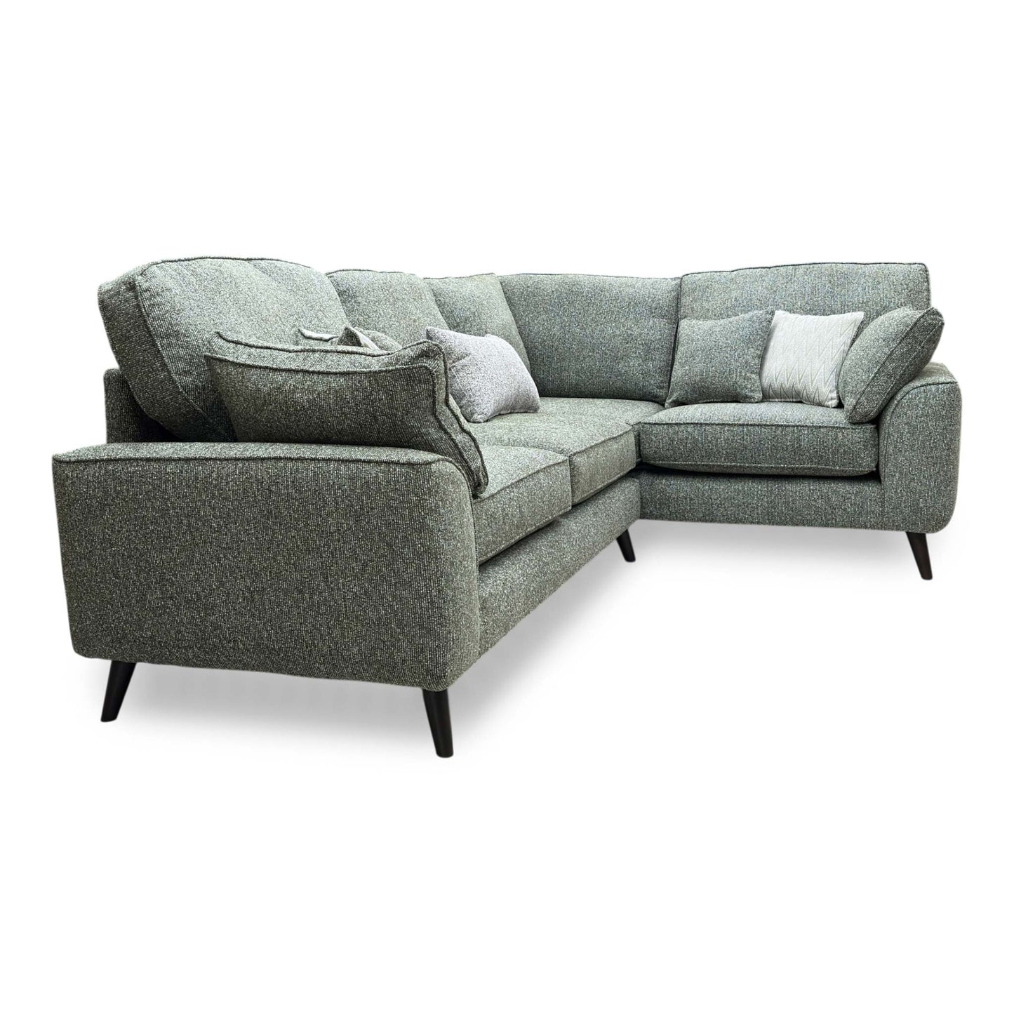 'Theodore' Olive Green Woven Fabric Formal Back Right Hand Facing Corner Sofa
